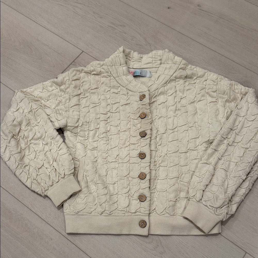 Free People Beach Cream Textured Wood Button-Up Cardigan SZ XS